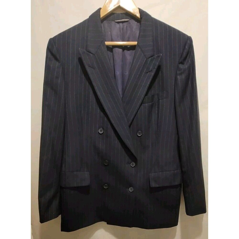 Vintage USA CHRISTIAN DIOR Double Breasted‎ Navy Pinstripe 44R Blazer Sport Coat